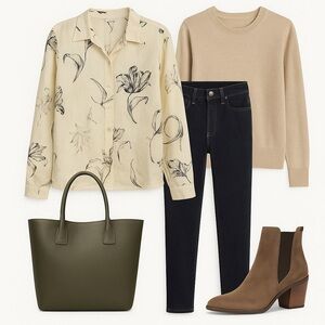 Robert Kitchen Made in Canada 100% Linen Floral Print Button-Up Shirt M